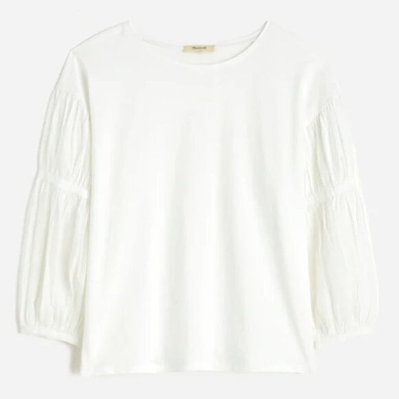 NWT Madewell White Puff-Sleeve Drop-Shoulder Knit Top - Extra Small - Picture 10 of 13